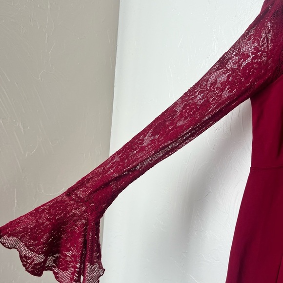 Free People It’s Now or Never Wine Red Lace bodycon dress size L - Picture 4 of 8